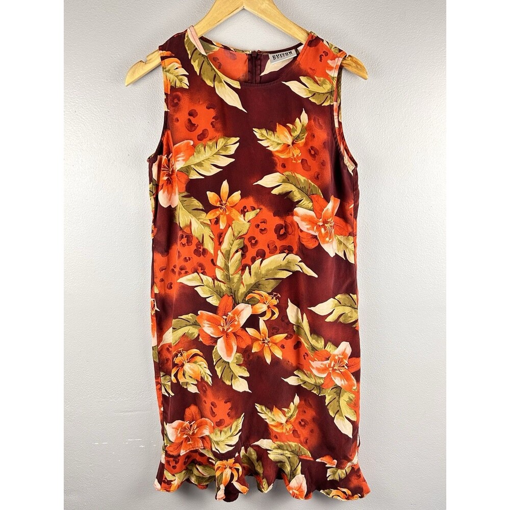 Chicos Fall Floral Sleeveless 100 Silk Shift Dress Size 1
